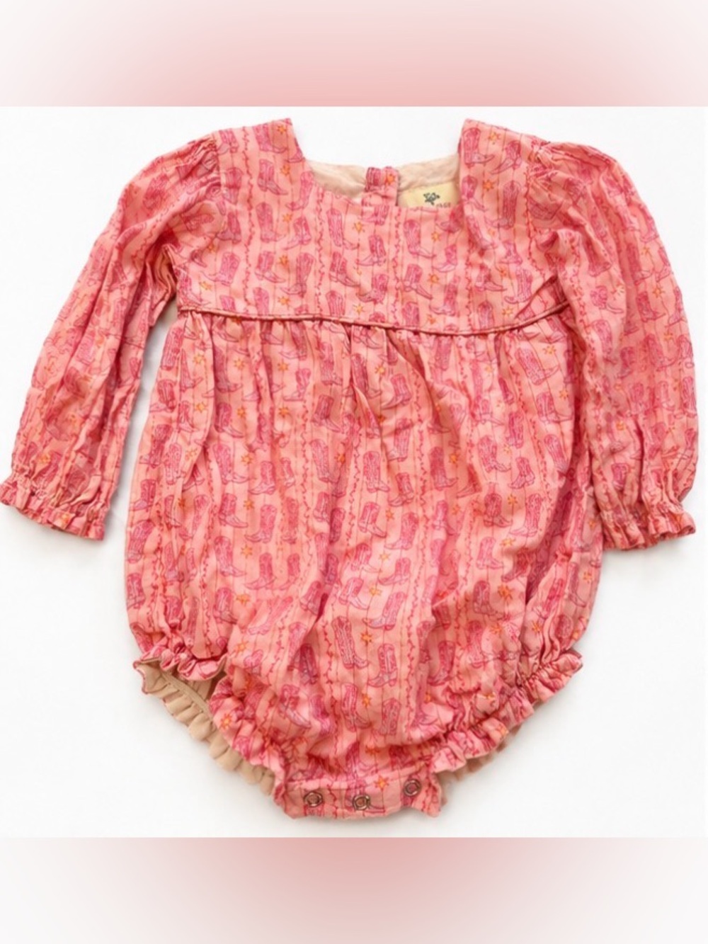 Smockingbird Girls Pink Western Cowboy Boots Bubble Romper 24M